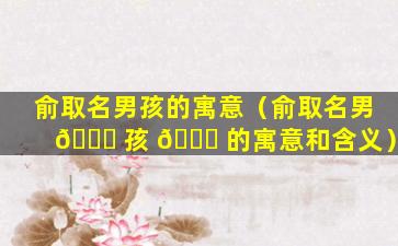 俞取名男孩的寓意（俞取名男 🐋 孩 🐕 的寓意和含义）